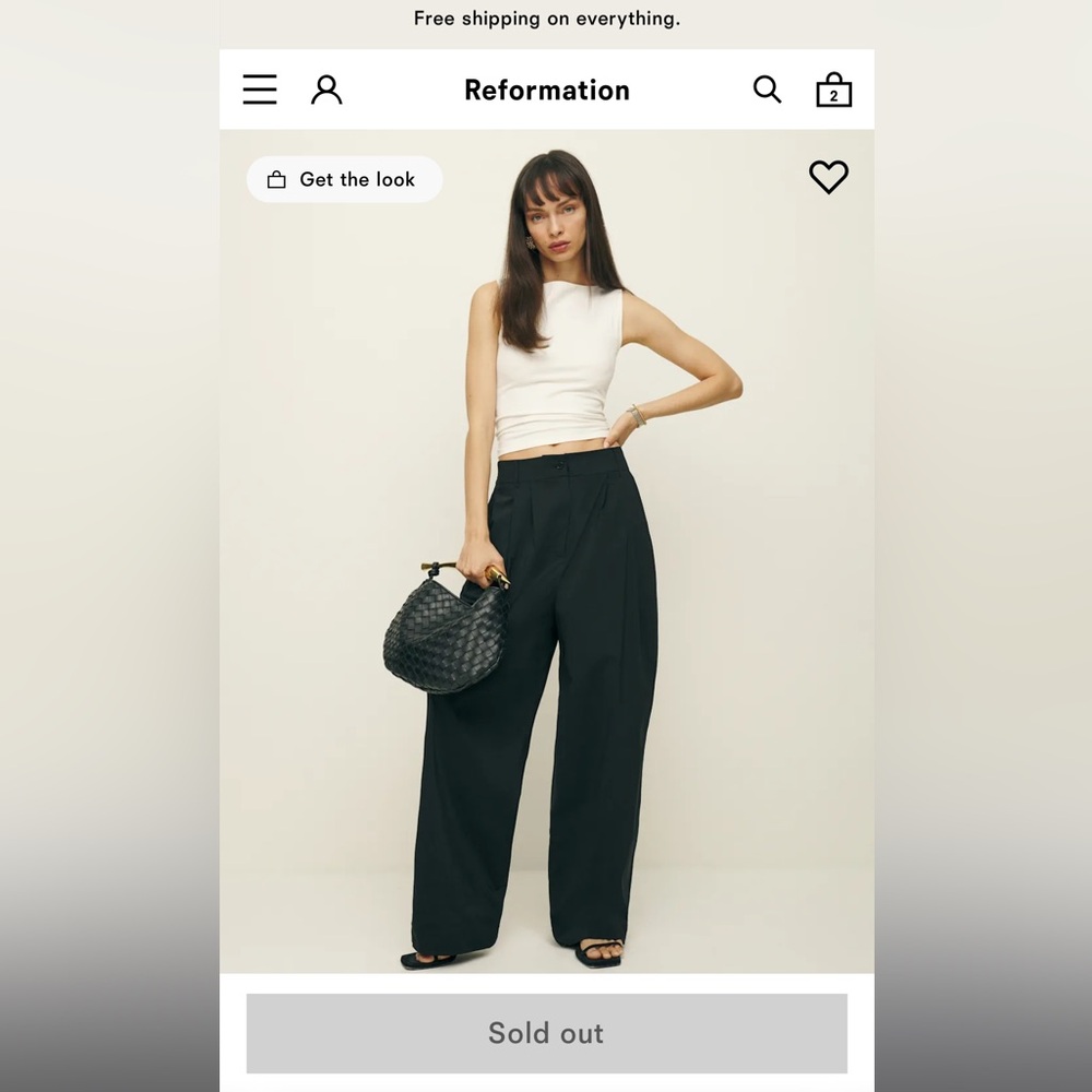 NWT. Reformation Petites Danielle Oversized Pant Black - Size 0P